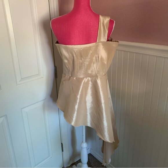 Handmade Gold Taffeta One Strap Special Occasion Asymmetrical Top size XL - Picture 4 of 6
